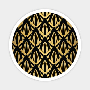 Gold Foil on Black Retro Vintage Art Deco Geometric Cross-Hatched Cone Pattern Magnet